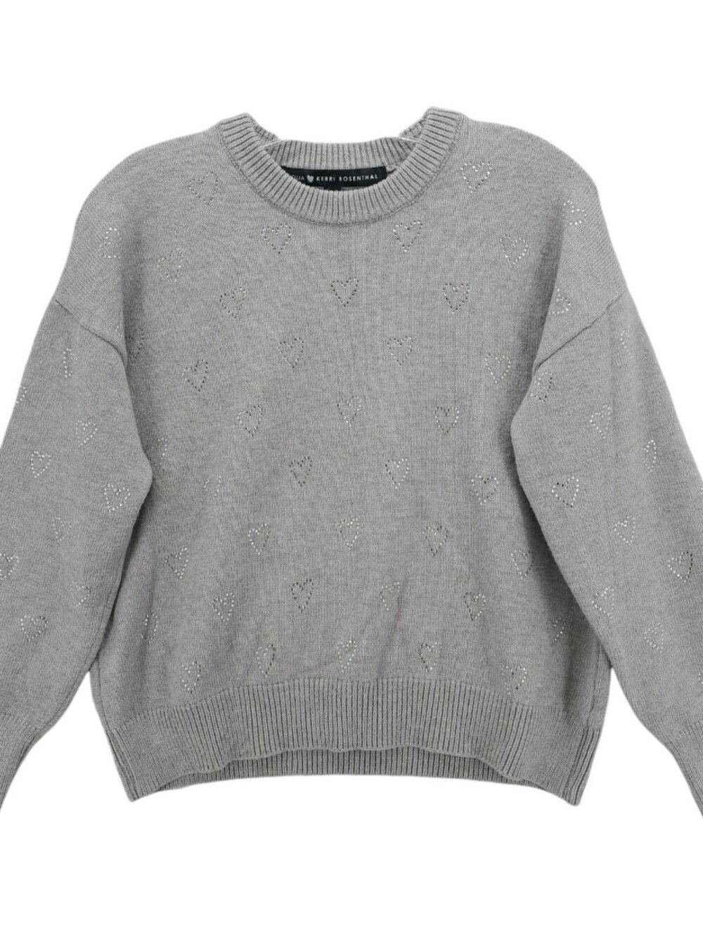 AQUA x KERRI ROSENTHAL Rhinestone Heart Gray Sweater Size XS